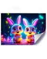 Children's room AI Canvas prints - Cartoon neon bunnies | FEEBY