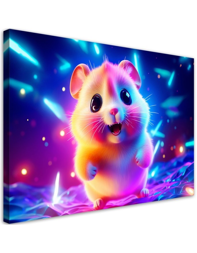 AI children's room Canvas paintings - Cute hamster neon | FEEBY