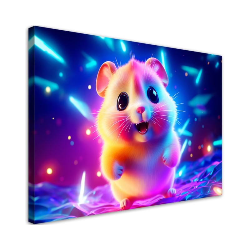 AI children's room Canvas paintings - Cute hamster neon | FEEBY