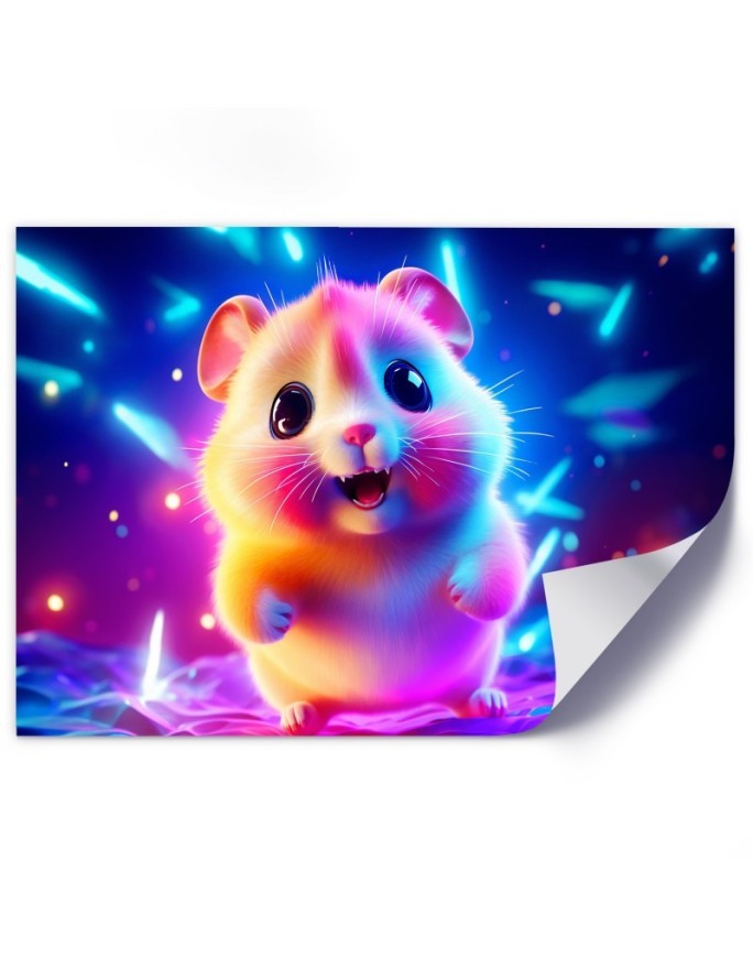 AI children's room Canvas paintings - Cute hamster neon | FEEBY