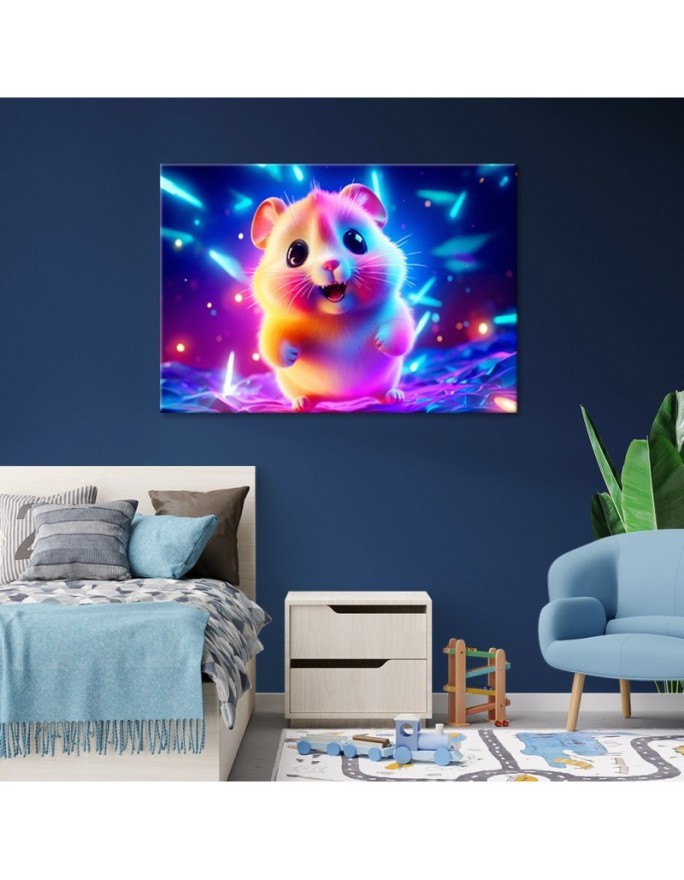 AI children's room Canvas paintings - Cute hamster neon | FEEBY