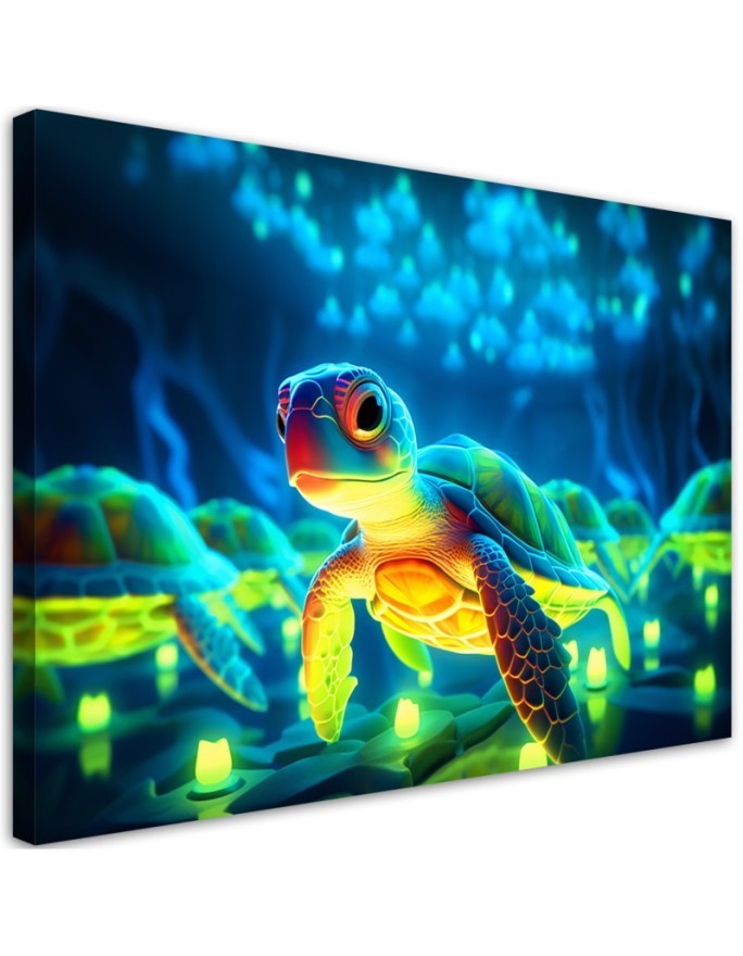 Children's room Canvas pictures AI - Space turtle neon | FEEBY