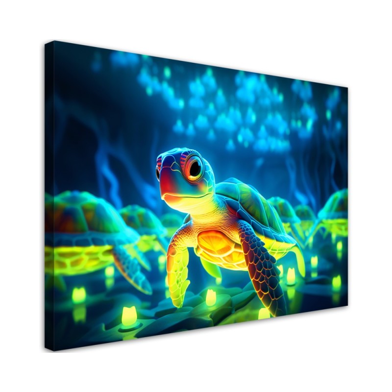 Children's room Canvas pictures AI - Space turtle neon | FEEBY