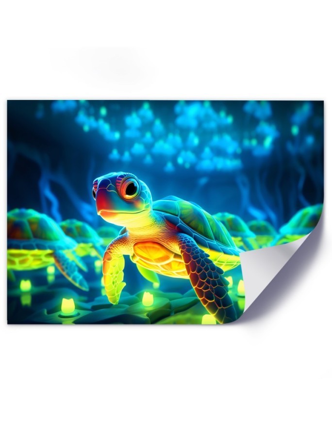 Children's room Canvas pictures AI - Space turtle neon | FEEBY