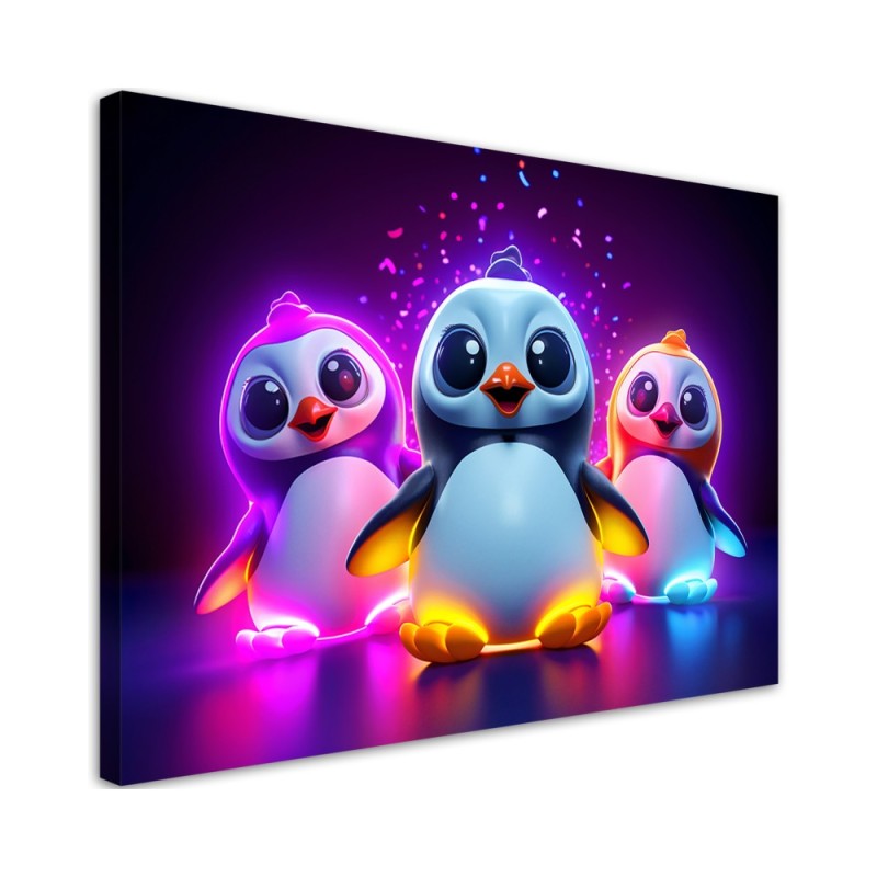 Children's room Canvas paintings AI - Neon penguins | FEEBY