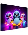 Children's room Canvas paintings AI - Neon penguins | FEEBY