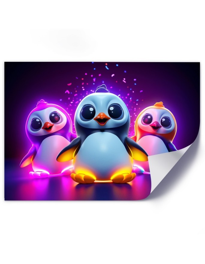 Children's room Canvas paintings AI - Neon penguins | FEEBY