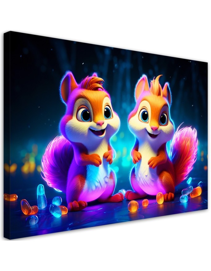 Children's room paintings AI - Neon cartoon squirrel | FEEBY