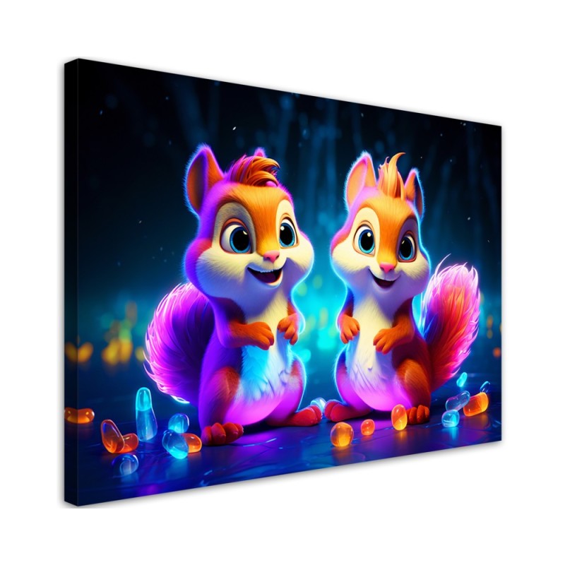 Children's room paintings AI - Neon cartoon squirrel | FEEBY