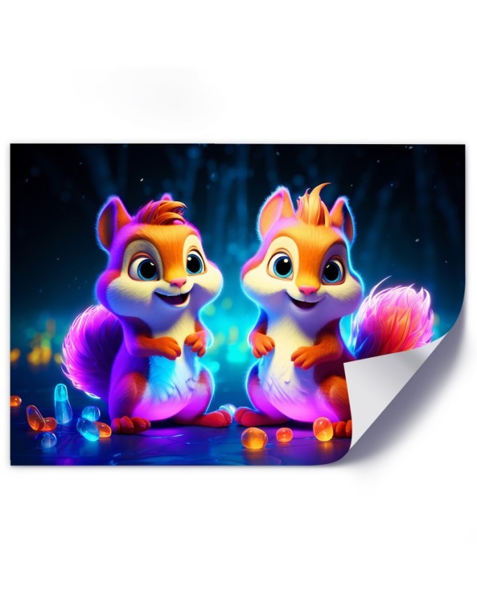 Children's room paintings AI - Neon cartoon squirrel | FEEBY