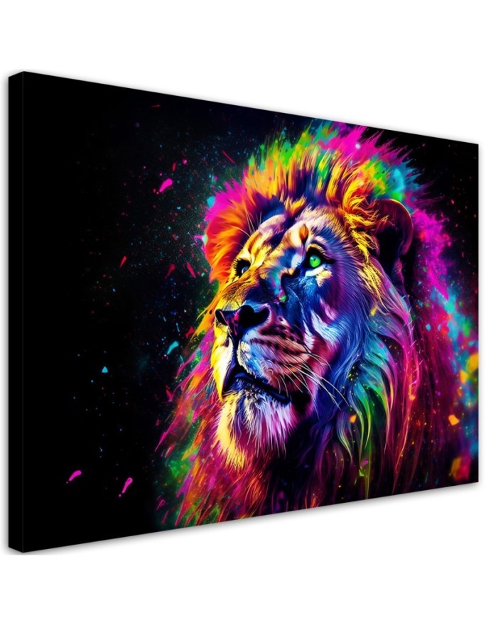 AI wall art painting - Neon colour lion | FEEBY