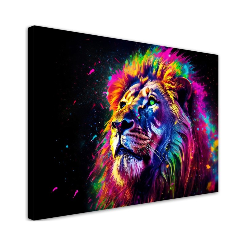 AI wall art painting - Neon colour lion | FEEBY