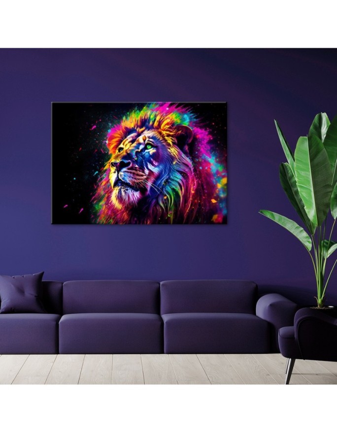 AI wall art painting - Neon colour lion | FEEBY
