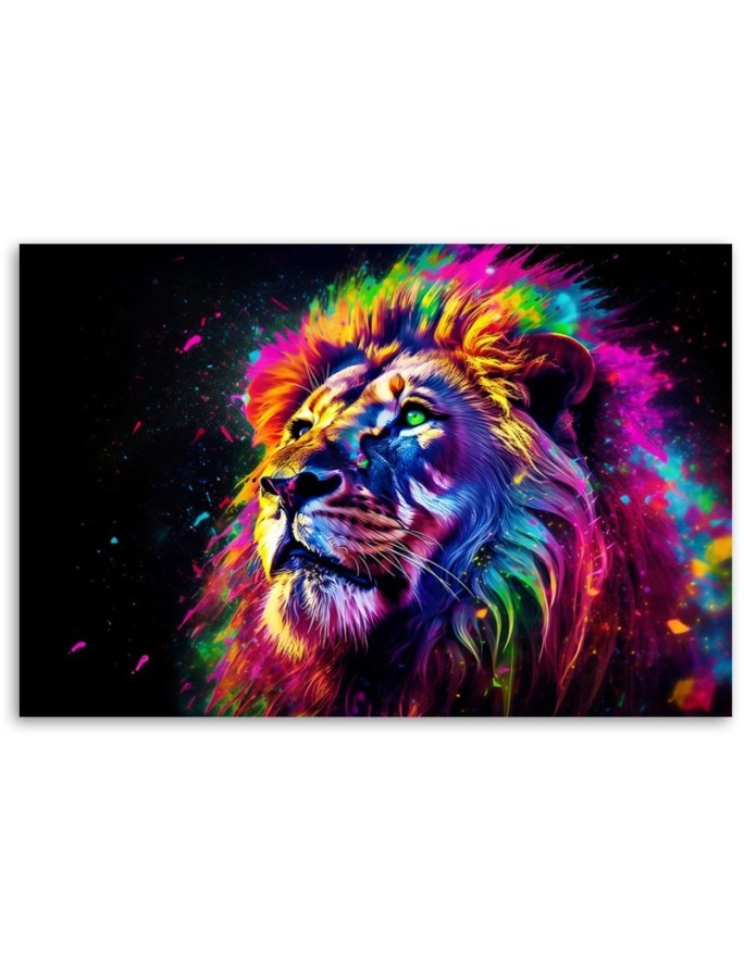 AI wall art painting - Neon colour lion | FEEBY