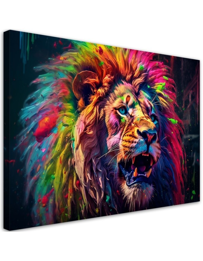 Printable wall painting AI - Neon Lion Colourful | FEEBY