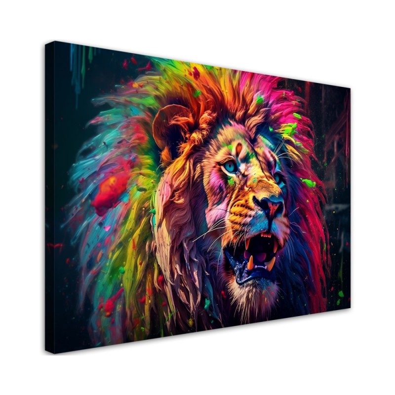 Printable wall painting AI - Neon Lion Colourful | FEEBY
