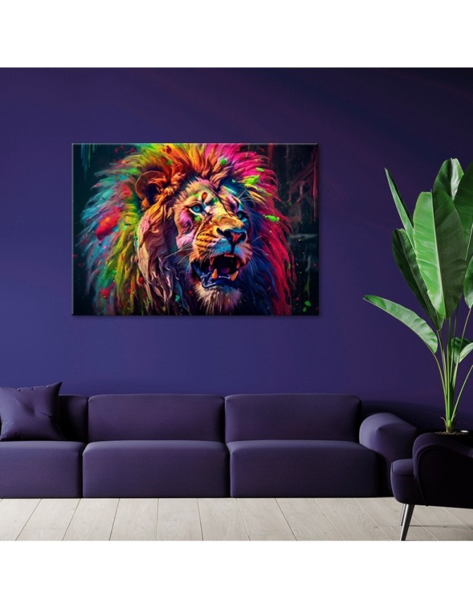 Printable wall painting AI - Neon Lion Colourful | FEEBY