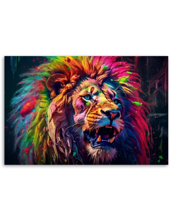 Printable wall painting AI - Neon Lion Colourful | FEEBY