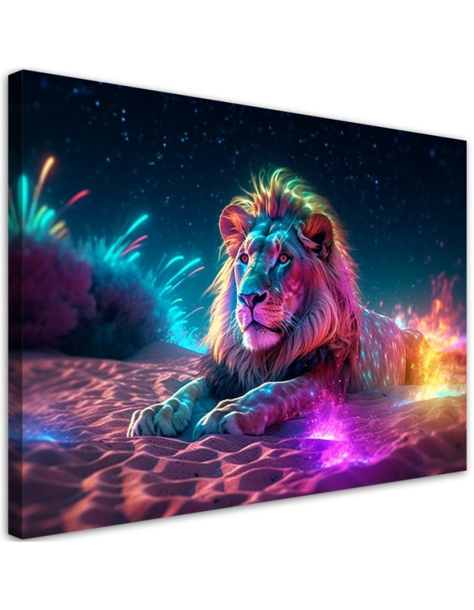 Stylish paintings AI - Neon Lion Nature Abstraction | FEEBY
