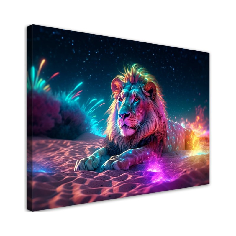 Stylish paintings AI - Neon Lion Nature Abstraction | FEEBY