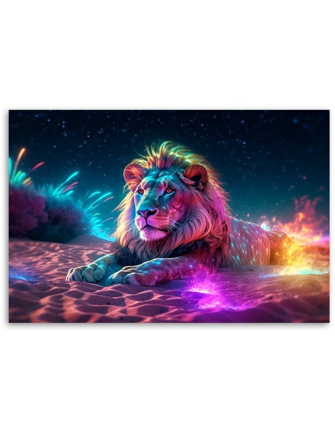 Stylish paintings AI - Neon Lion Nature Abstraction | FEEBY