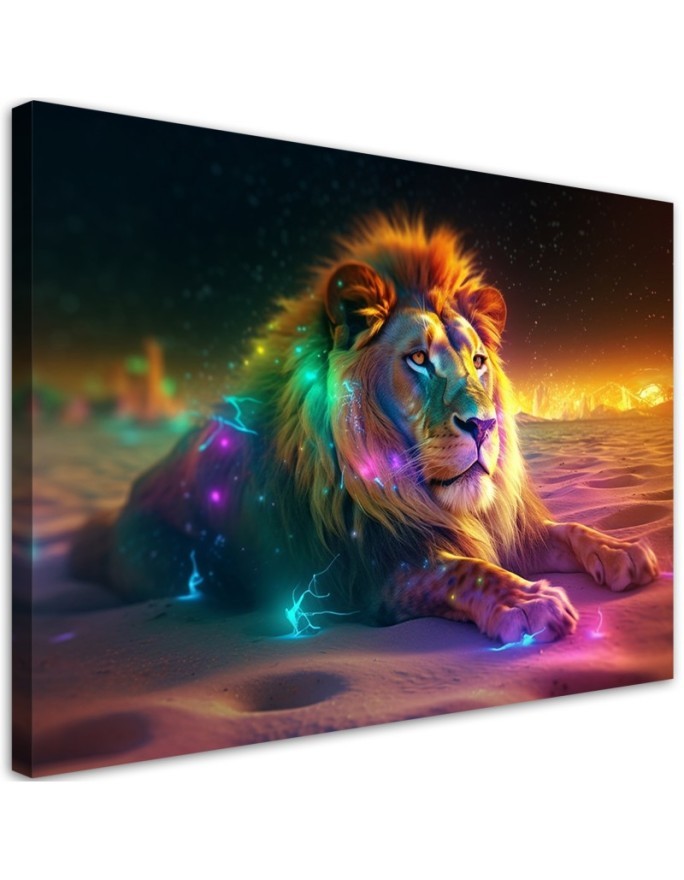 Beautiful paintings - Animal AI - Neon Lion Abstraction | FEEBY