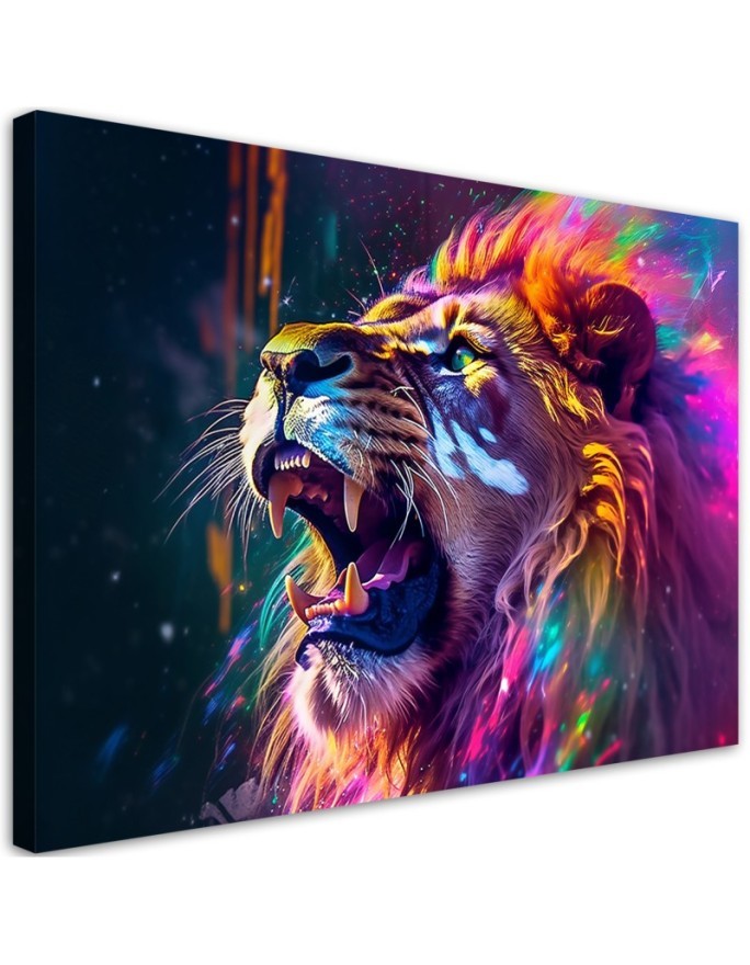 Canvas print AI - Lion Roar Neon Abstract | FEEBY