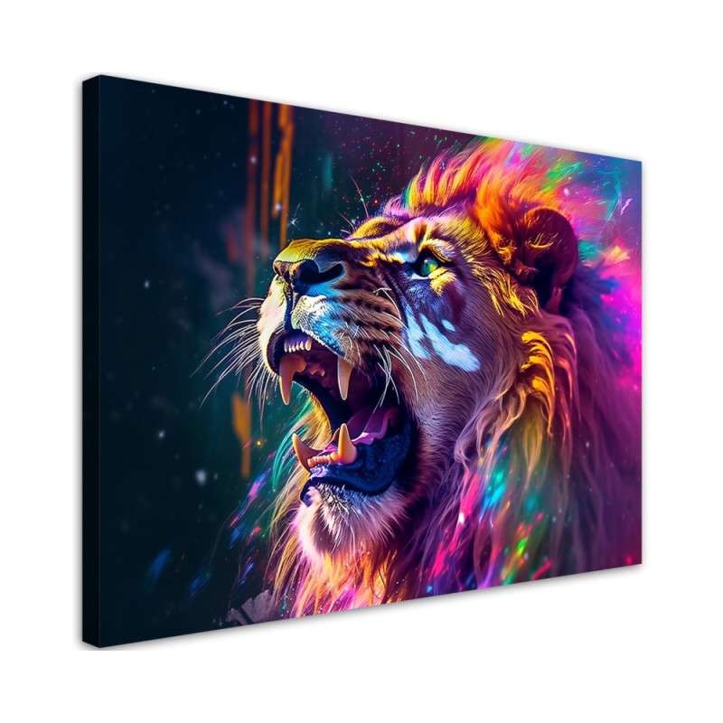 Canvas print AI - Lion Roar Neon Abstract | FEEBY