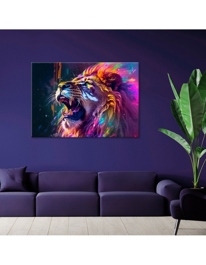 Canvas print AI - Lion Roar Neon Abstract | FEEBY