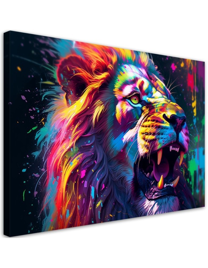 AI Wall art painting - Lion Roar Neon Abstraction | FEEBY