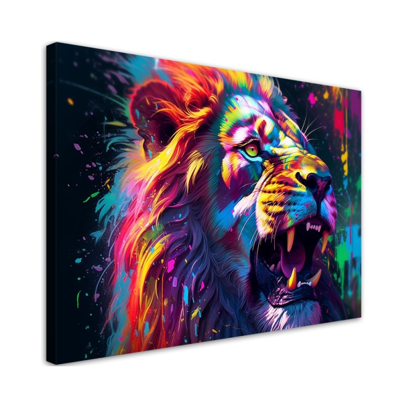 AI Wall art painting - Lion Roar Neon Abstraction | FEEBY