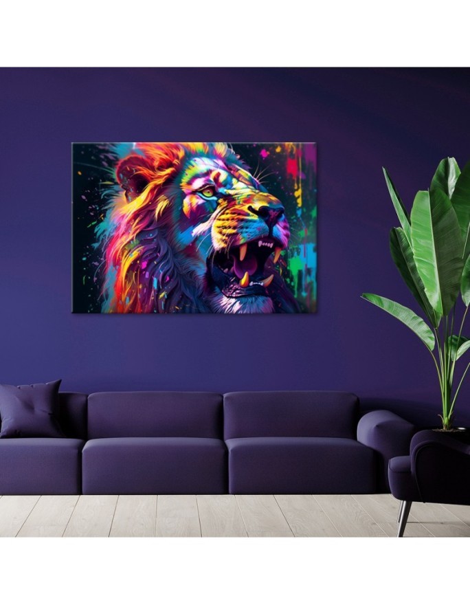 AI Wall art painting - Lion Roar Neon Abstraction | FEEBY