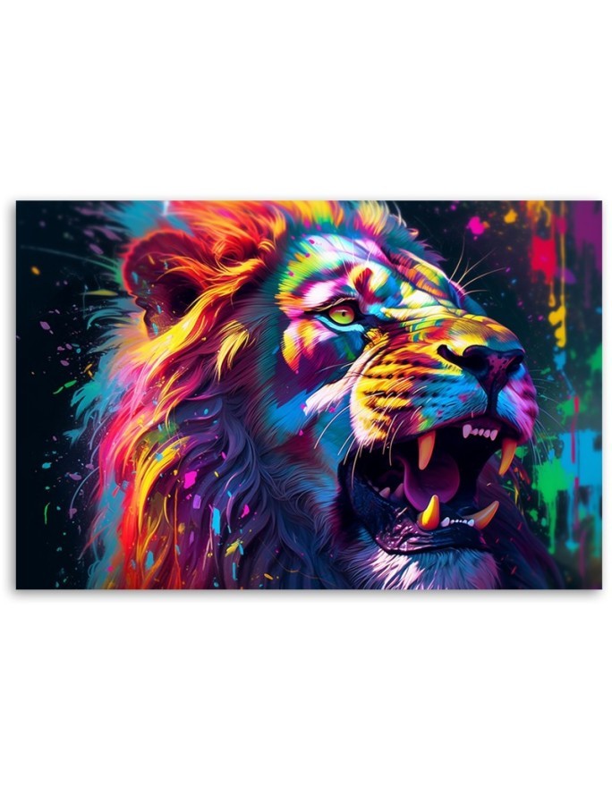 AI Wall art painting - Lion Roar Neon Abstraction | FEEBY