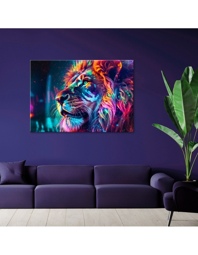 Stylish paintings for living room - Neon Animal Lion AI | FEEBY