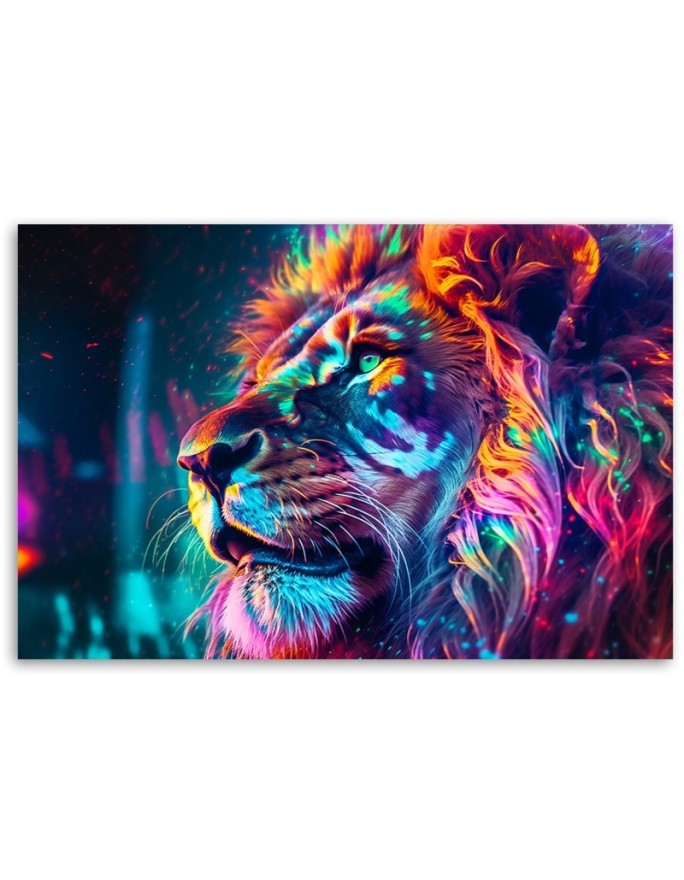 Stylish paintings for living room - Neon Animal Lion AI | FEEBY