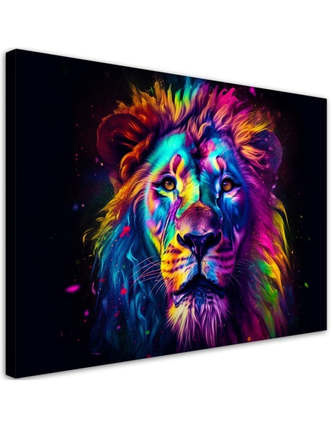 AI wall paintings - Colourful Neon Lion Portrait Ai | FEEBY