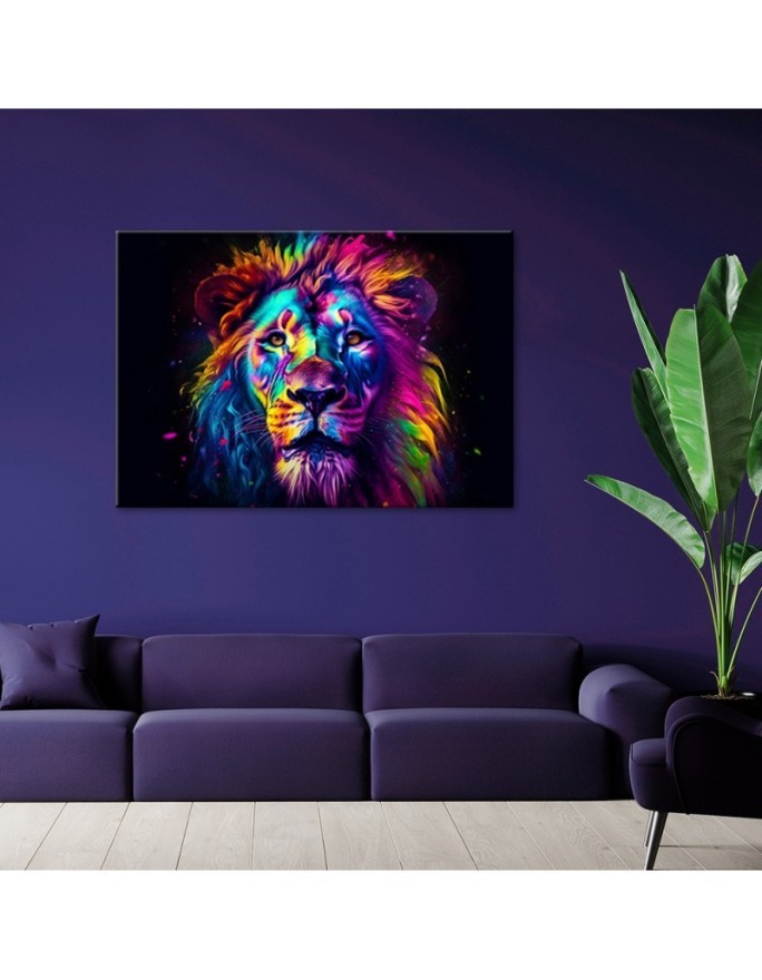 AI wall paintings - Colourful Neon Lion Portrait Ai | FEEBY