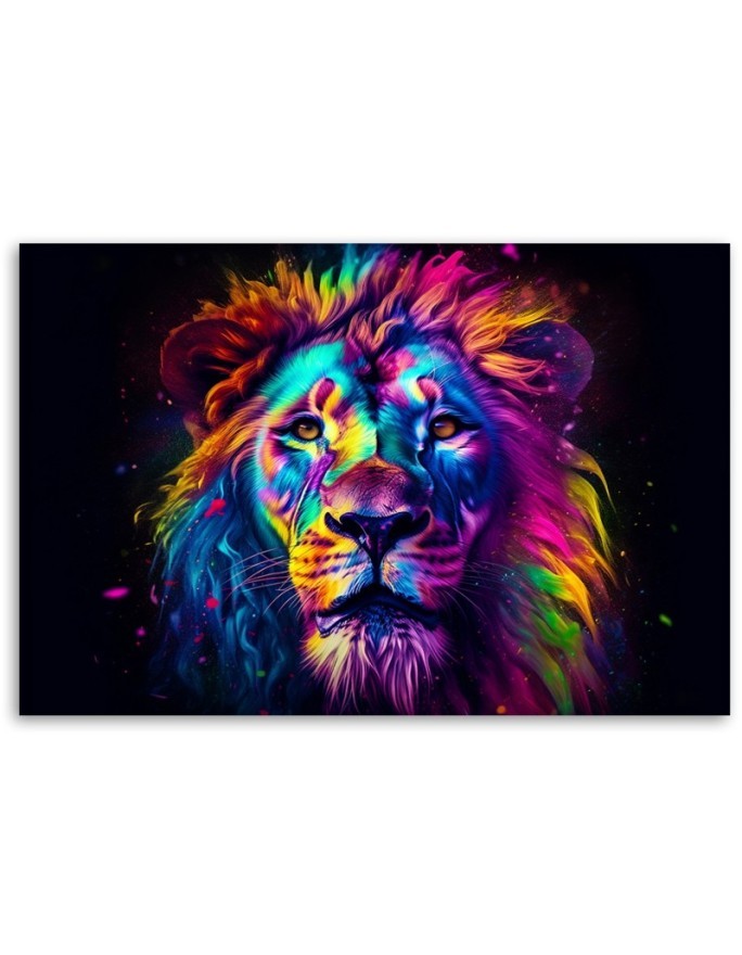 AI wall paintings - Colourful Neon Lion Portrait Ai | FEEBY