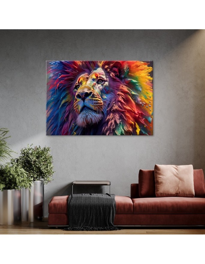 Exclusive wall art paintings - Neon Lion Africa AI | FEEBY