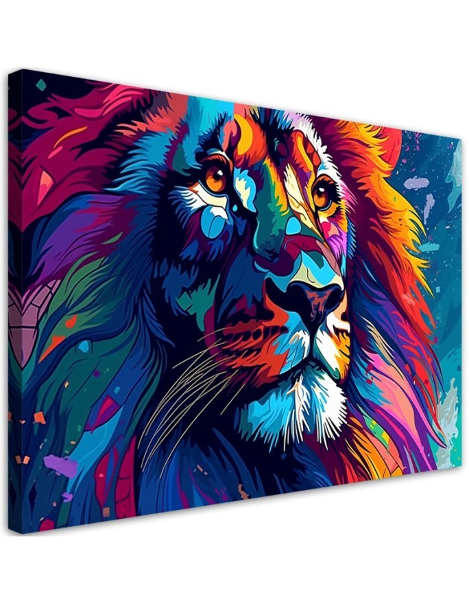 Exclusive paintings for living room - Neon colourful Lion Abstraction AI | FEEBY