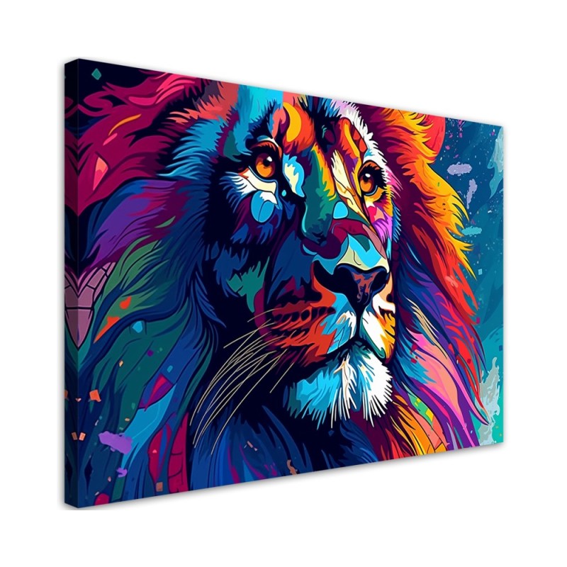 Exclusive paintings for living room - Neon colourful Lion Abstraction AI | FEEBY
