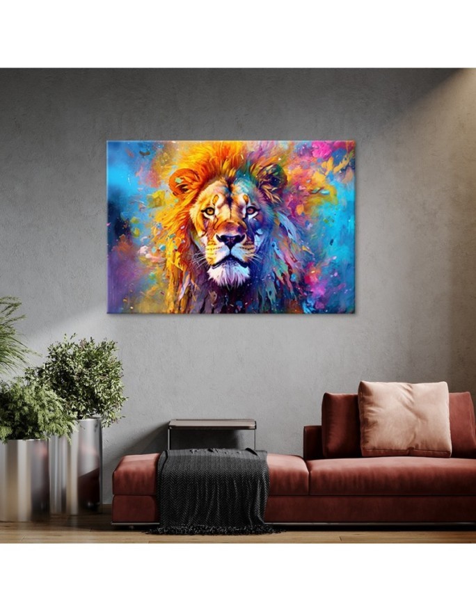 Stylish AI paintings for wall - Colourful Lion Abstraction | FEEBY