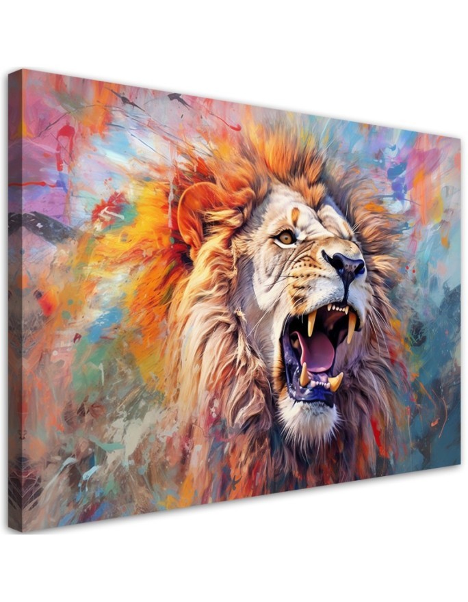 Elegant AI wall paintings for the wall - Threatening Lion Abstraction | FEEBY