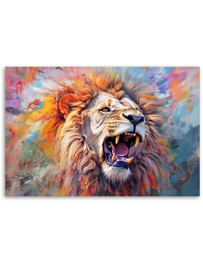 Elegant AI wall paintings for the wall - Threatening Lion Abstraction | FEEBY