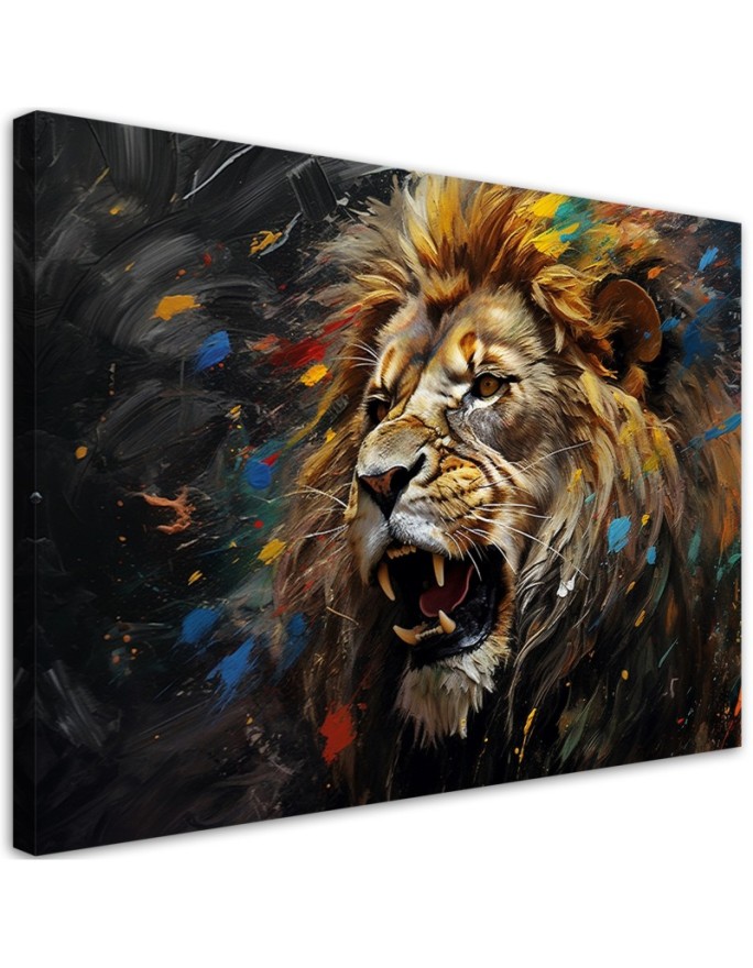 Canvas print Lion on dark...
