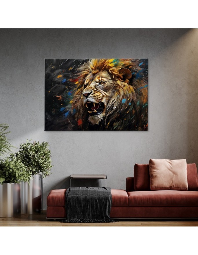 Unique wall art paintings AI - Lion on a dark background | FEEBY