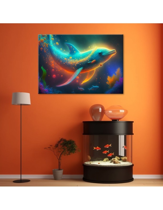 AI Canvas paintings for children's room - Dolphin neon abstract | FEEBY