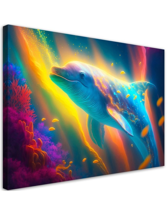 AI Canvas prints for children's room - Dolphin neon abstract | FEEBY