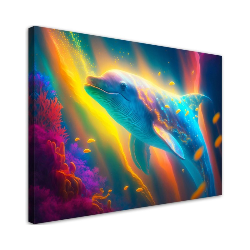 AI Canvas prints for children's room - Dolphin neon abstract | FEEBY