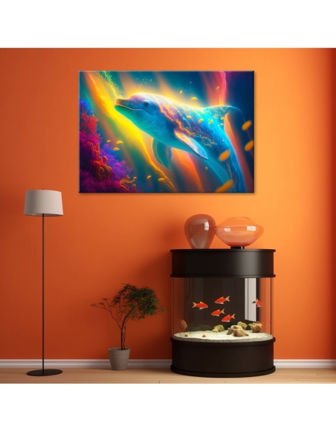 AI Canvas prints for children's room - Dolphin neon abstract | FEEBY